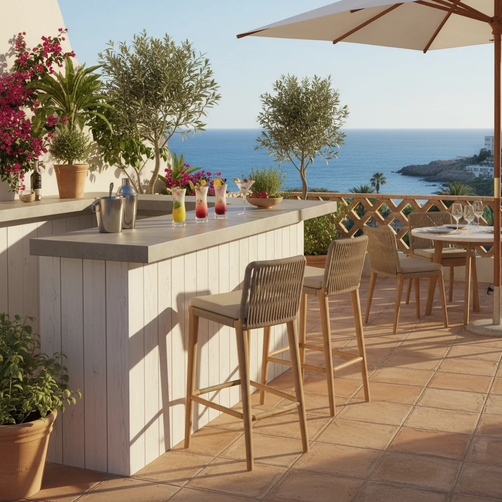 Outdoor Bar Furniture setup on a Mediterranean terrace in Alfaz del Pi, Costa Blanca