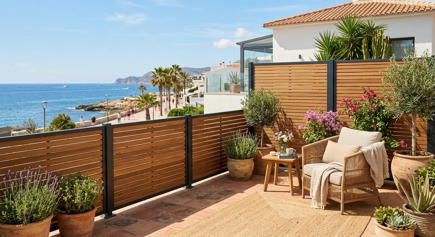 Garden Fencing & Privacy Screens setup on a Mediterranean terrace in Alfaz del Pi, Costa Blanca
