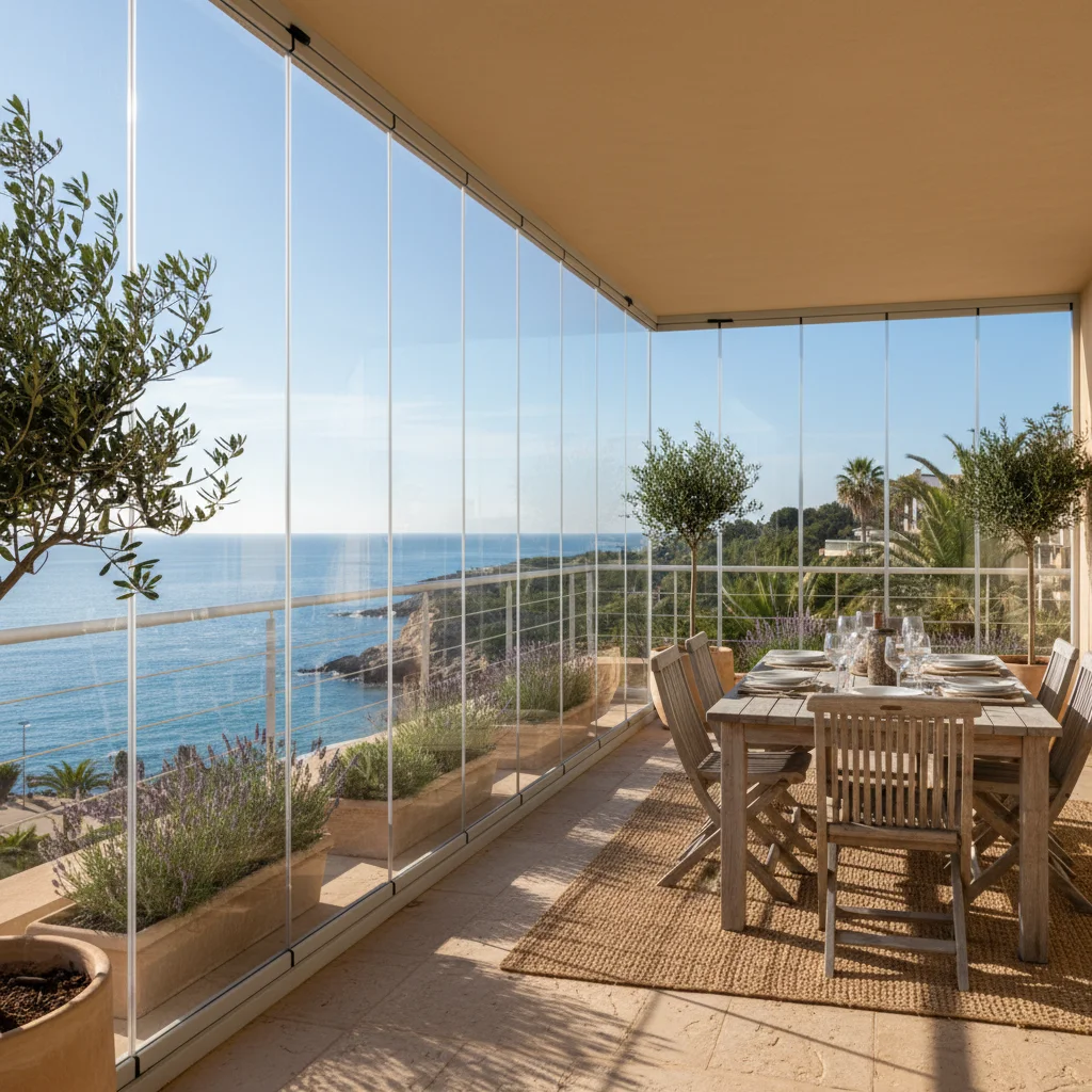 Glass Curtains & Glass Rooms setup on a Mediterranean terrace in Alfaz del Pi, Costa Blanca
