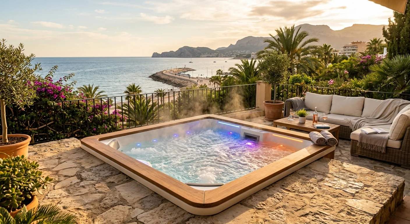 Hot Tubs & Swim Spas setup on a Mediterranean terrace in Alfaz del Pi, Costa Blanca