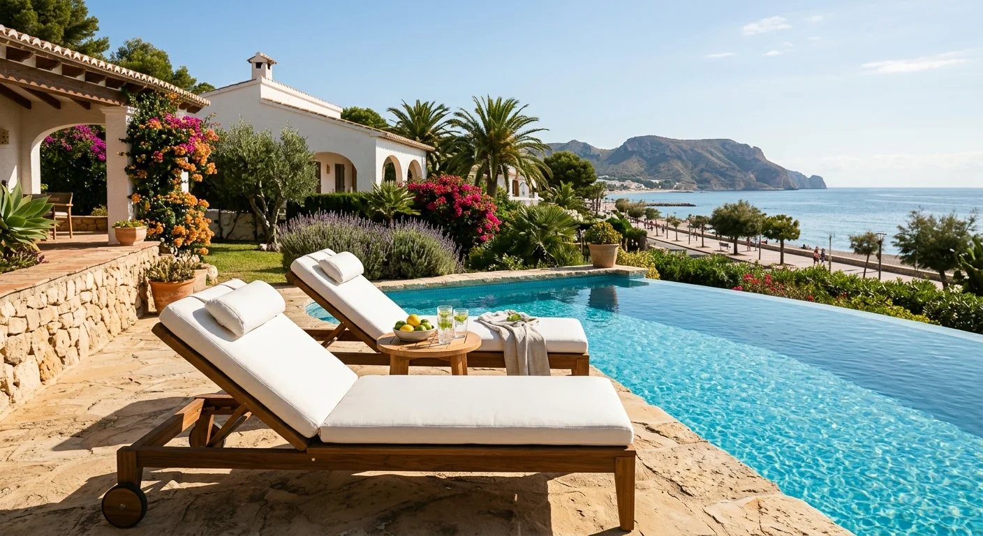 Sun Loungers & Daybeds setup on a Mediterranean terrace in Alfaz del Pi, Costa Blanca
