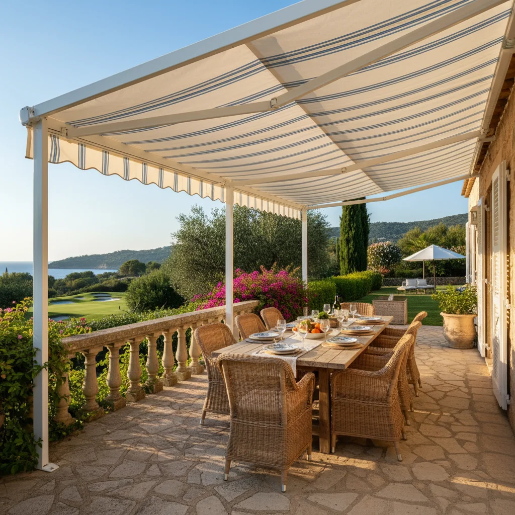 Instalación de toldos en una terraza mediterránea en Algorfa, Costa Blanca