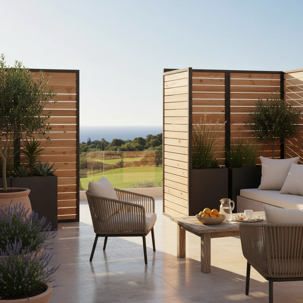 Instalación de vallas y cercas de jardín en una terraza mediterránea en Algorfa, Costa Blanca