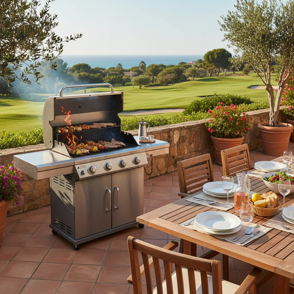 Gas BBQs setup on a Mediterranean terrace in Algorfa, Costa Blanca