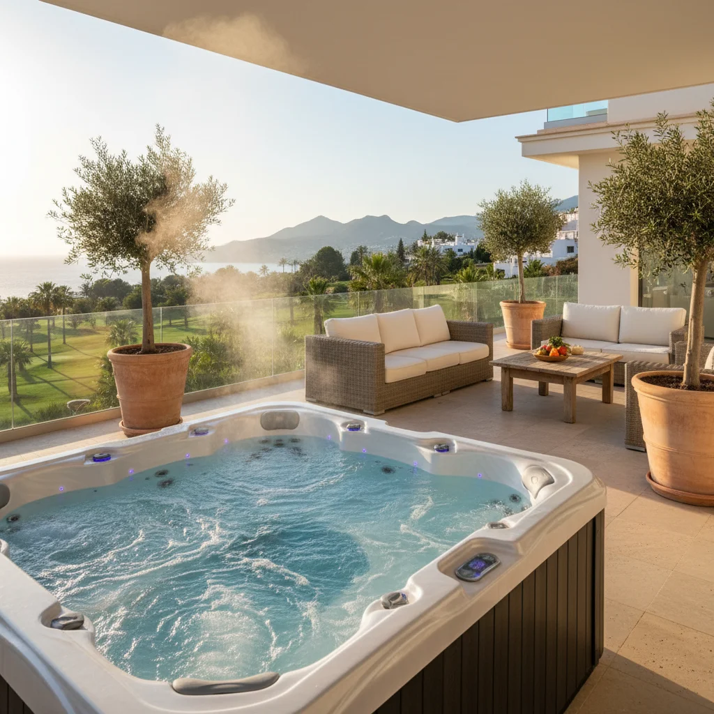 Instalación de jacuzzis y spas en una terraza mediterránea en Algorfa, Costa Blanca