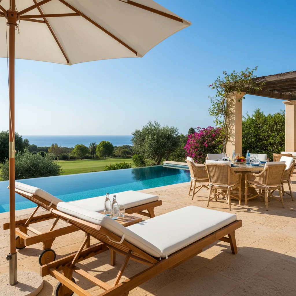 Sun Loungers & Daybeds setup on a Mediterranean terrace in Algorfa, Costa Blanca