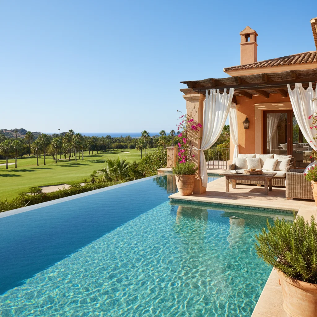 Instalación de piscinas en una terraza mediterránea en Algorfa, Costa Blanca