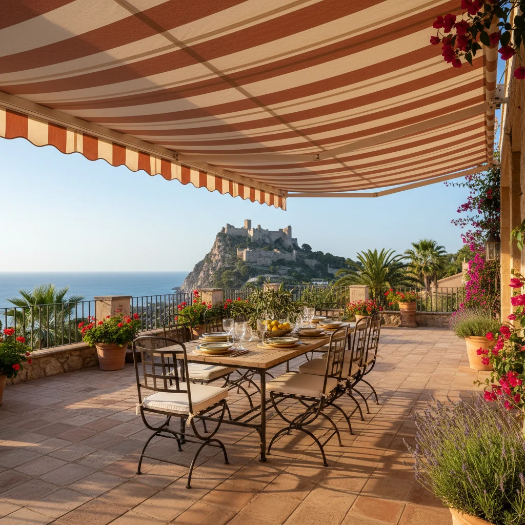 Instalación de toldos en una terraza mediterránea en Alicante, Costa Blanca