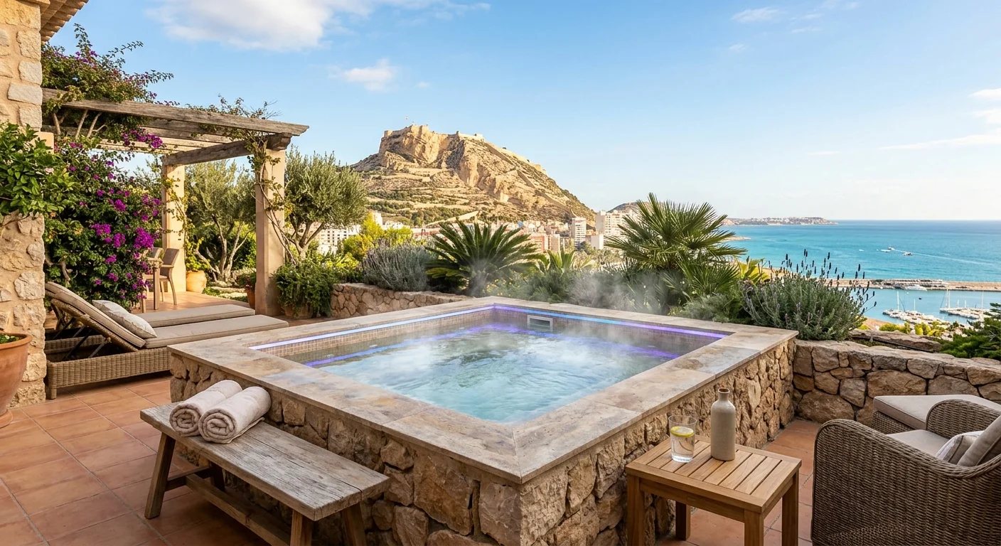 Instalación de jacuzzis y spas en una terraza mediterránea en Alicante, Costa Blanca