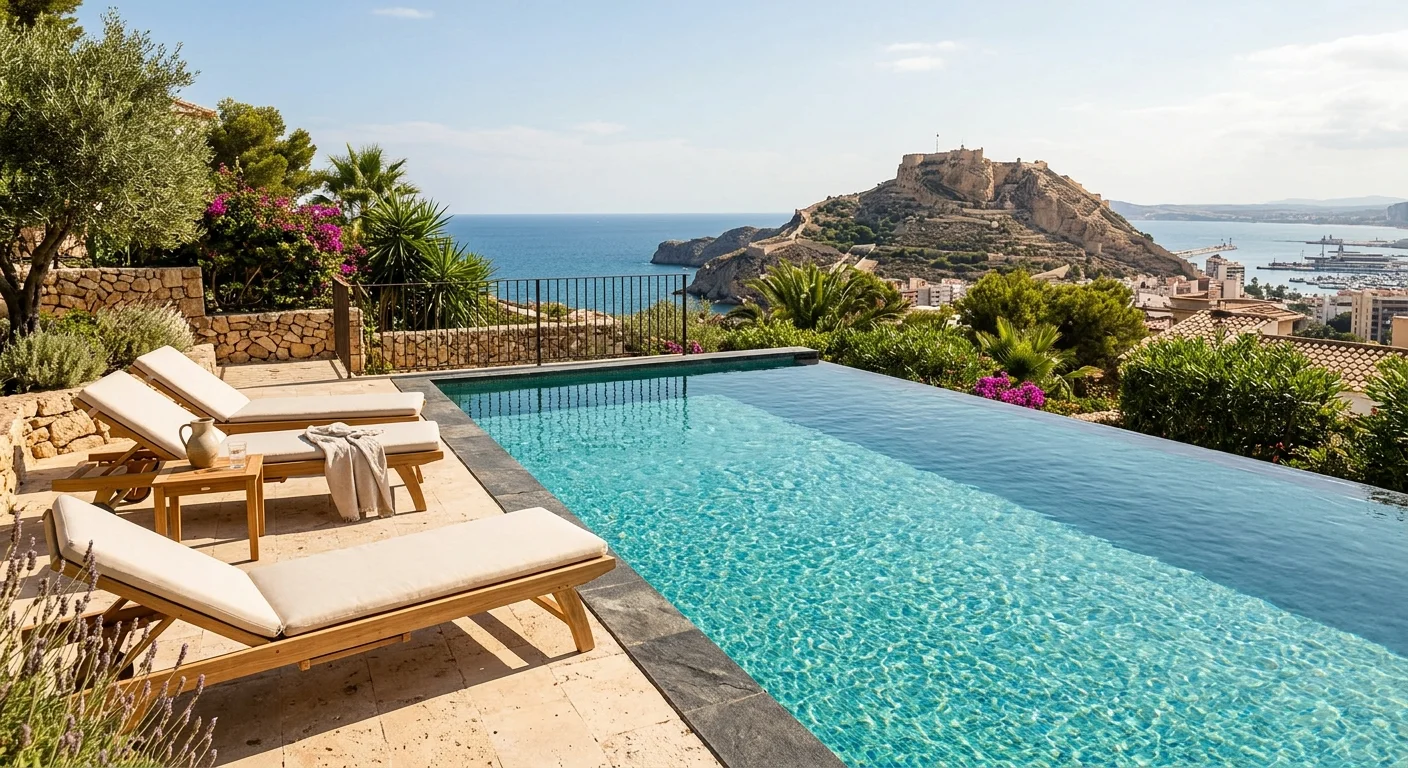 Instalación de piscinas en una terraza mediterránea en Alicante, Costa Blanca