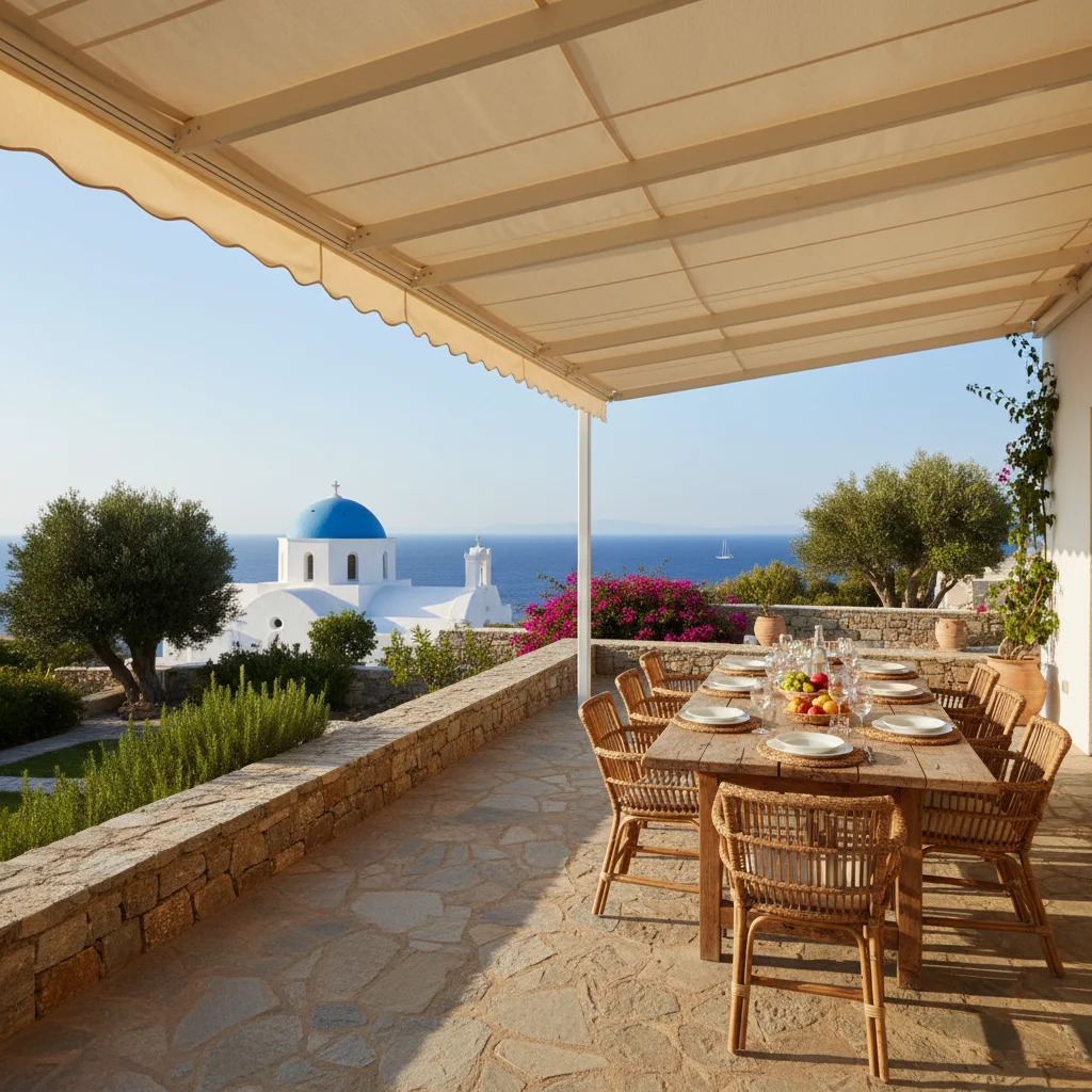 Instalación de toldos en una terraza mediterránea en Altea, Costa Blanca