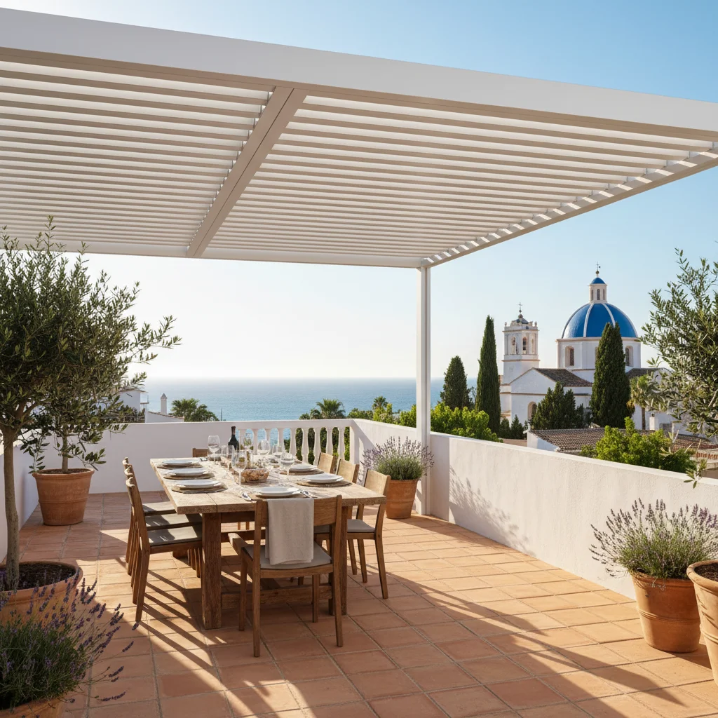 Instalación de pérgolas bioclimáticas en una terraza mediterránea en Altea, Costa Blanca