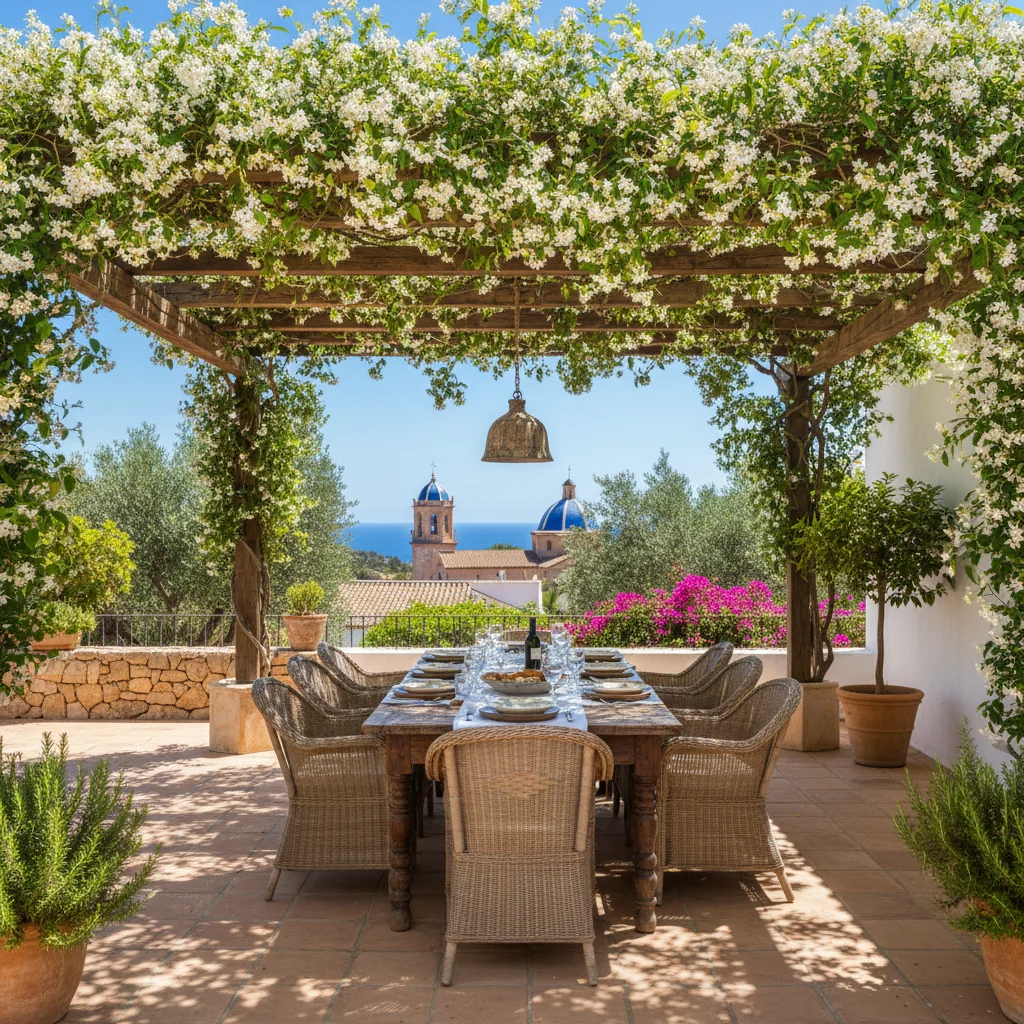 Instalación de pérgolas fijas en una terraza mediterránea en Altea, Costa Blanca