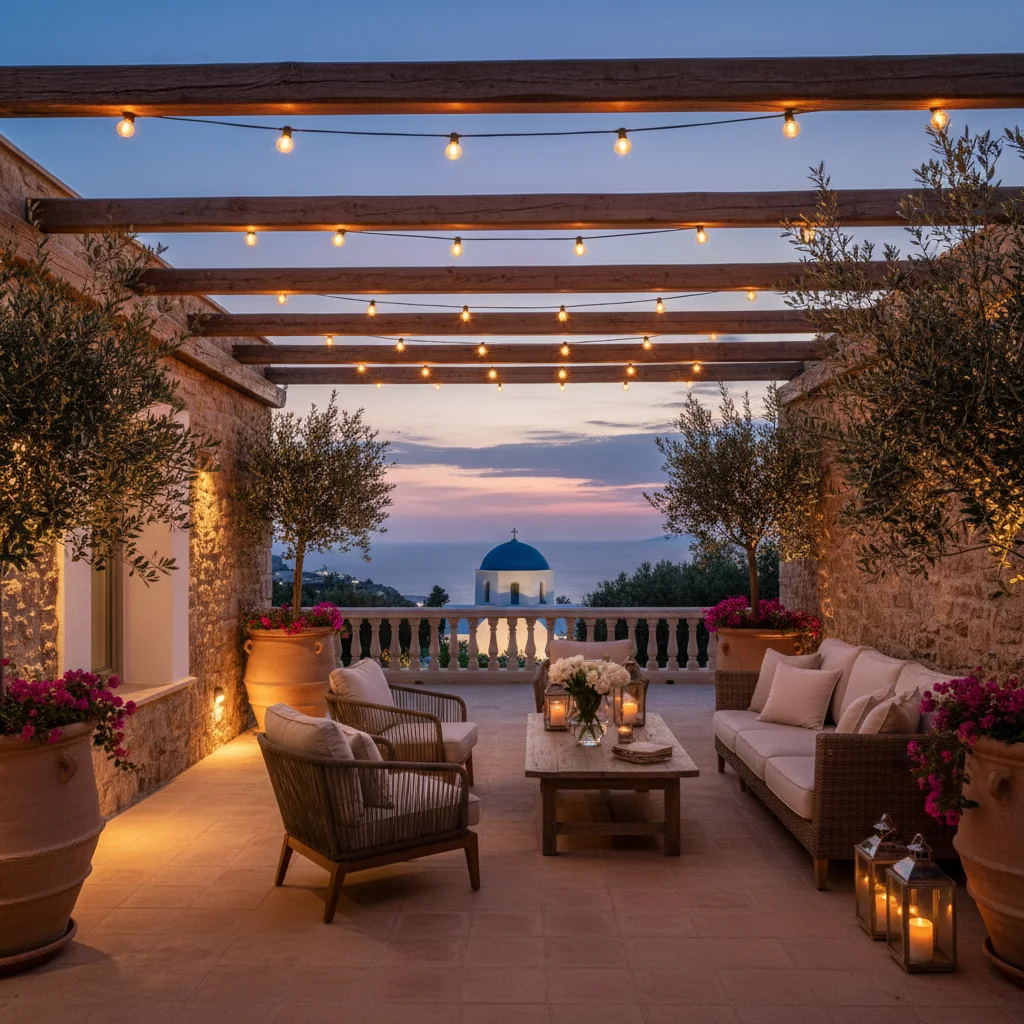 Instalación de iluminación exterior en una terraza mediterránea en Altea, Costa Blanca