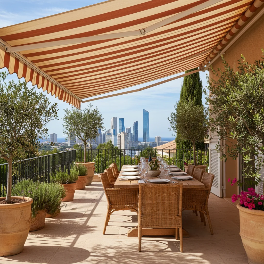 Awnings & Toldos setup on a Mediterranean terrace in Benidorm, Costa Blanca