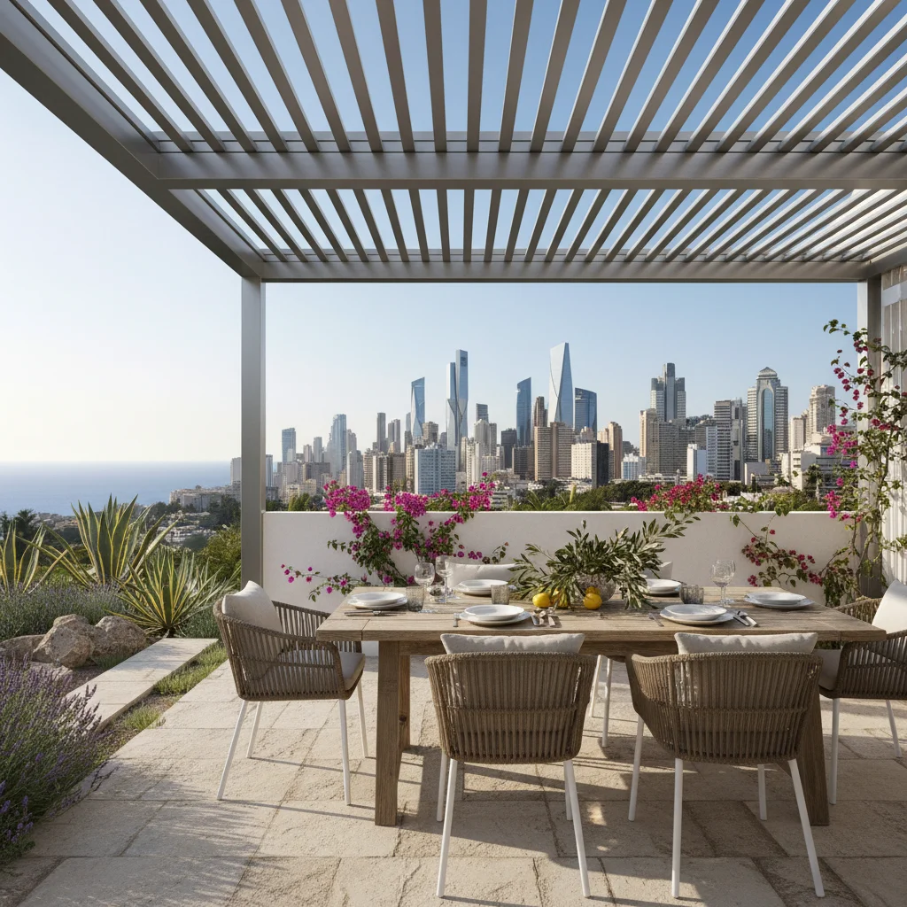 Bioclimatic Pergolas setup on a Mediterranean terrace in Benidorm, Costa Blanca