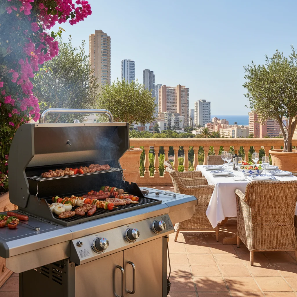 Gas BBQs setup on a Mediterranean terrace in Benidorm, Costa Blanca