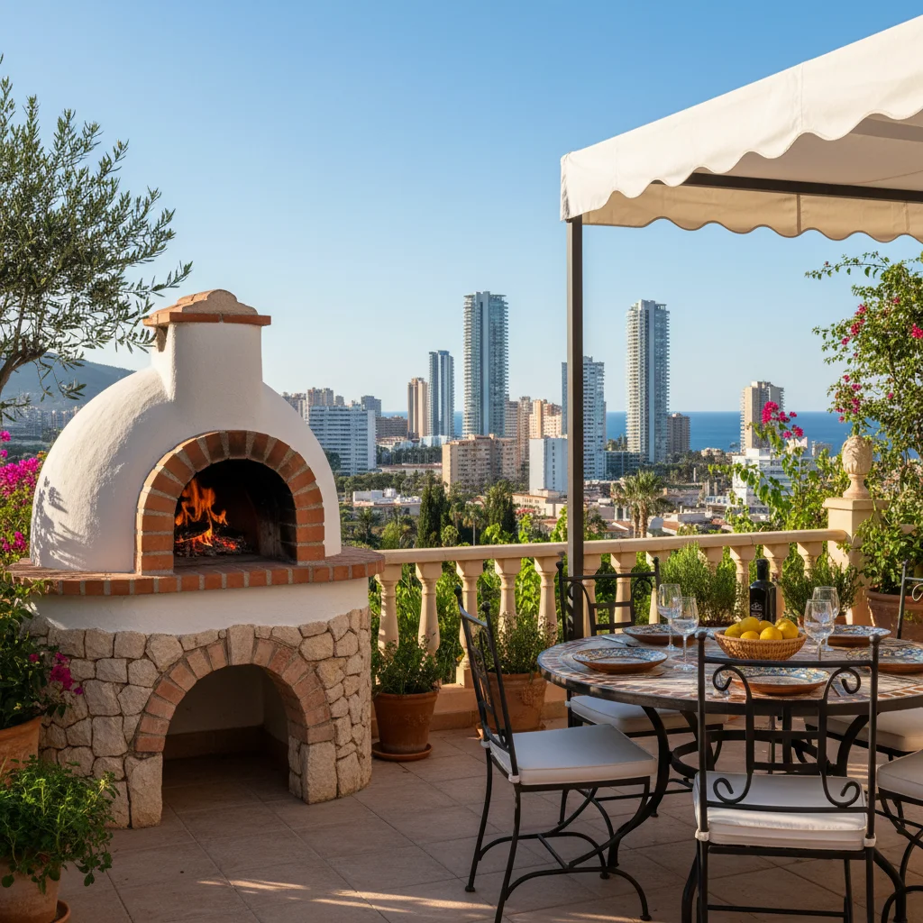Pizza Ovens setup on a Mediterranean terrace in Benidorm, Costa Blanca
