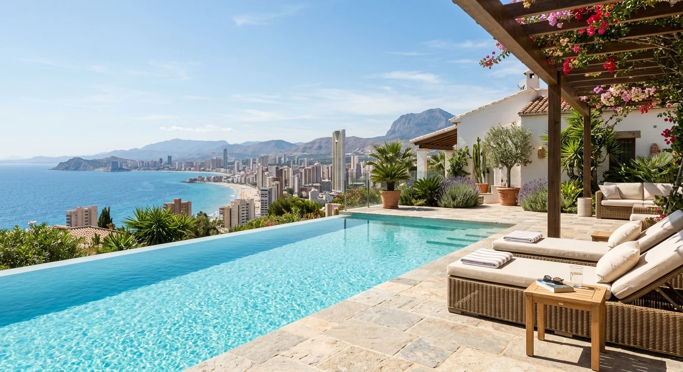 Swimming Pools setup on a Mediterranean terrace in Benidorm, Costa Blanca