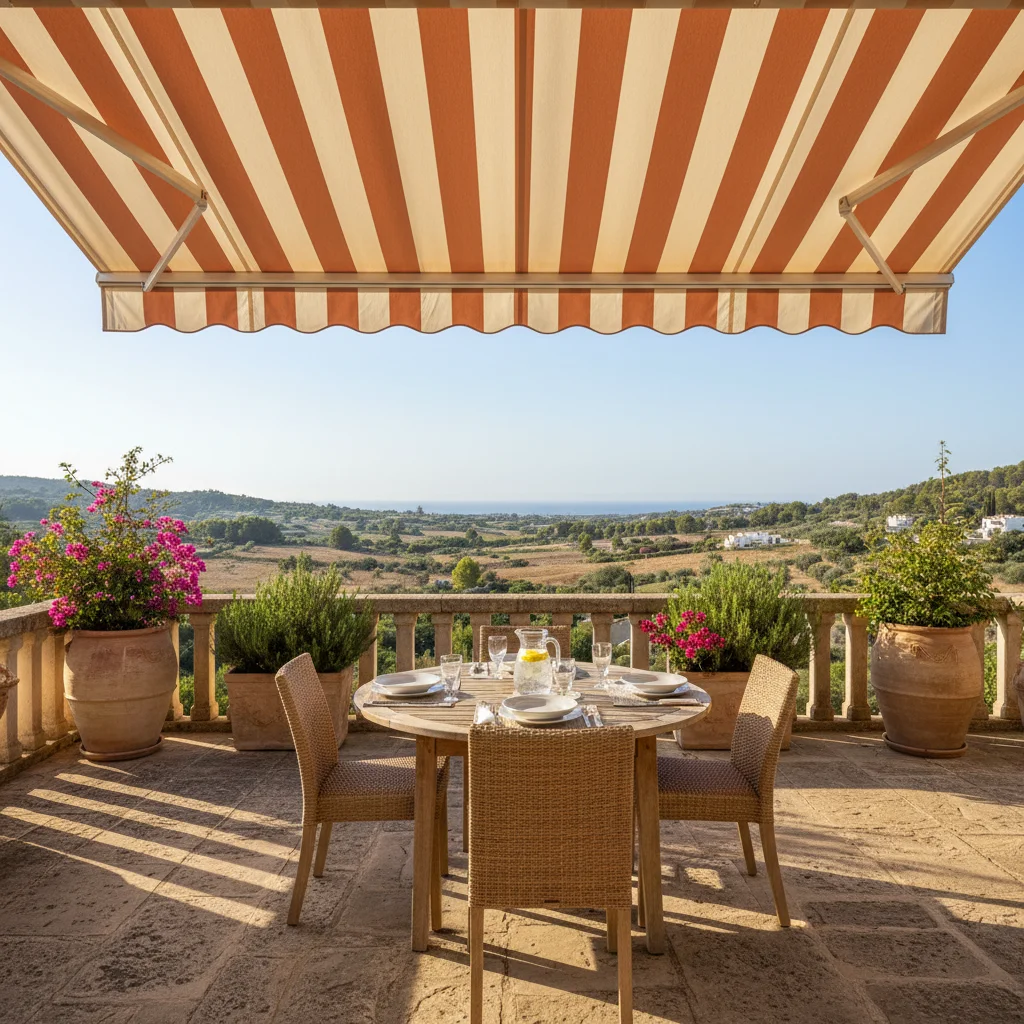 Instalación de toldos en una terraza mediterránea en Benissa, Costa Blanca