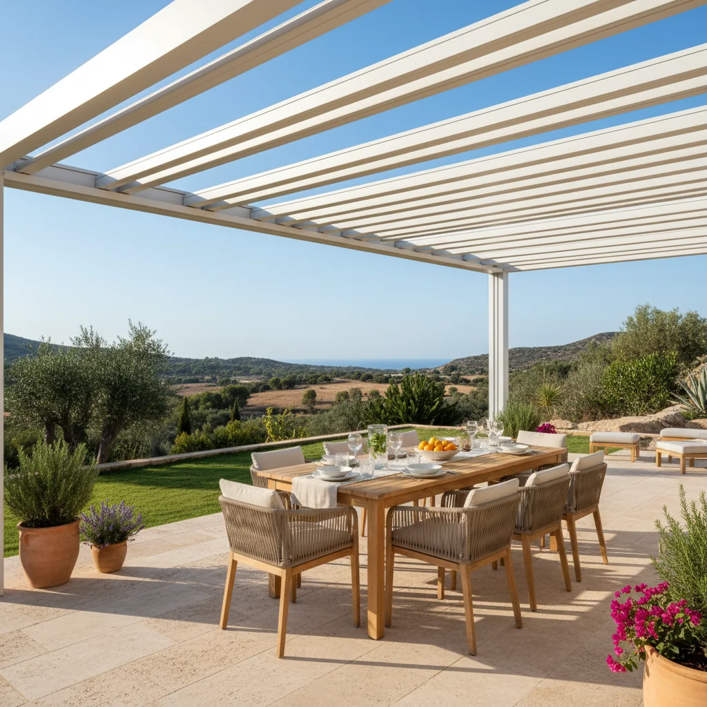 Instalación de pérgolas bioclimáticas en una terraza mediterránea en Benissa, Costa Blanca