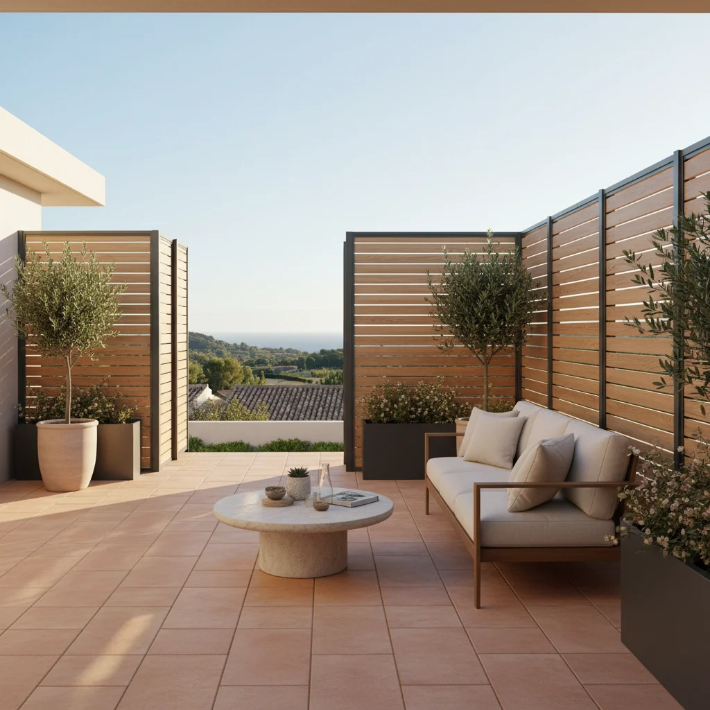 Instalación de vallas y cercas de jardín en una terraza mediterránea en Benissa, Costa Blanca