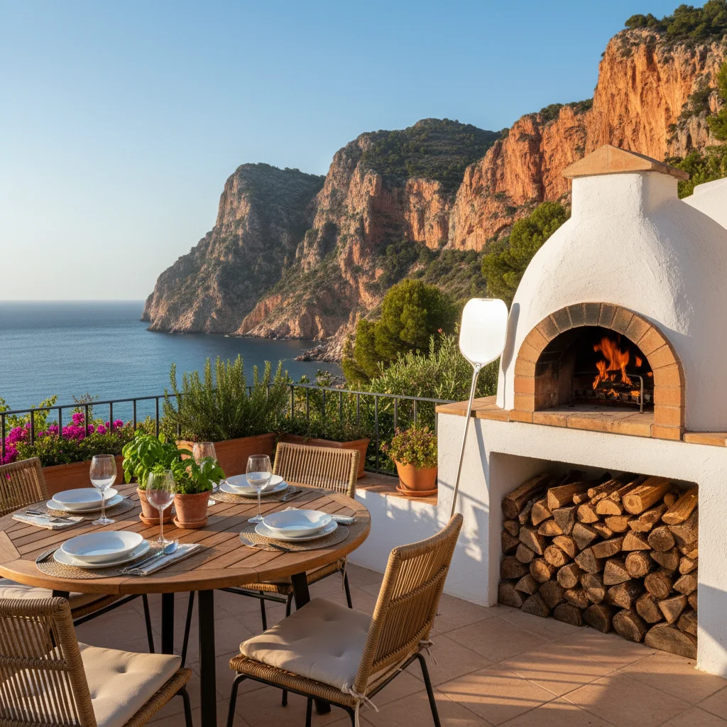 Pizzaöfen-Einrichtung auf einer mediterranen Terrasse in Benitachell, Costa Blanca
