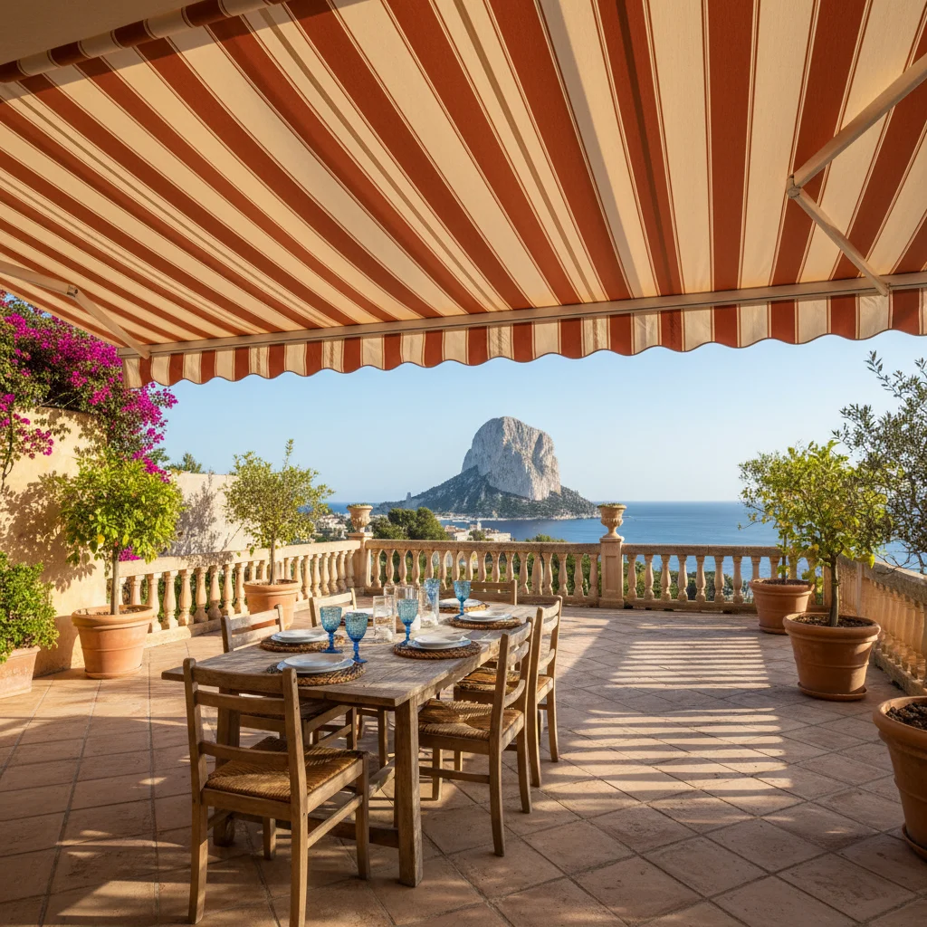 Instalación de toldos en una terraza mediterránea en Calpe, Costa Blanca