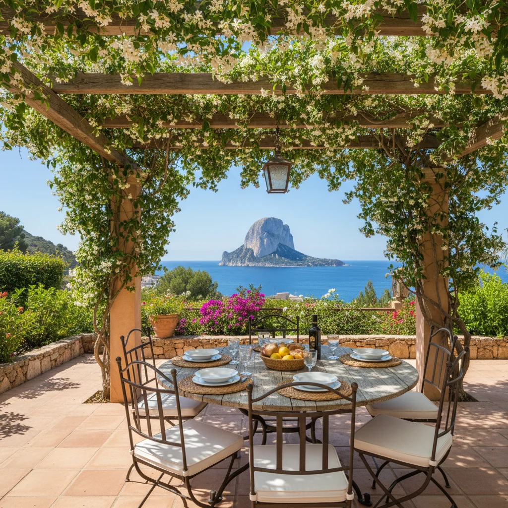 Fixed Pergolas setup on a Mediterranean terrace in Calpe, Costa Blanca