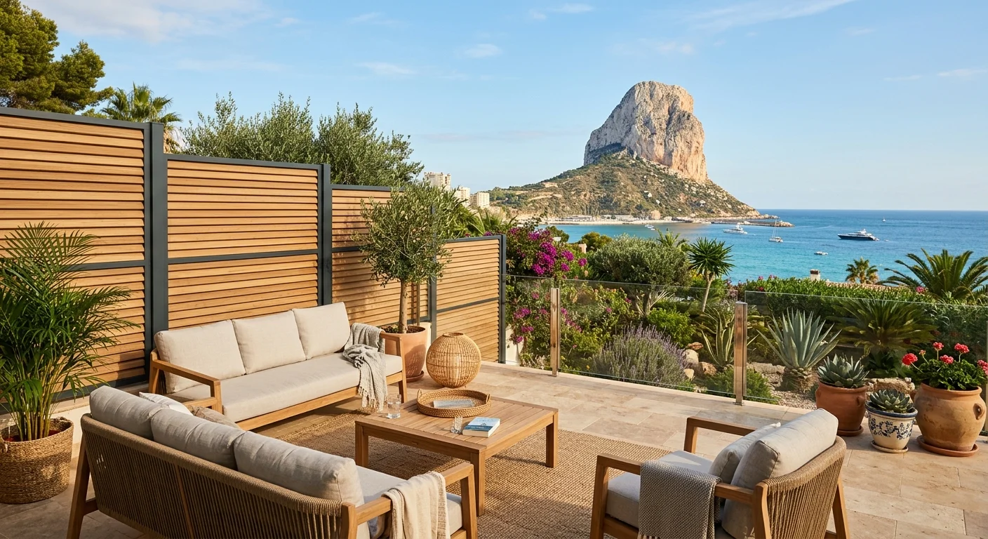 Instalación de vallas y cercas de jardín en una terraza mediterránea en Calpe, Costa Blanca