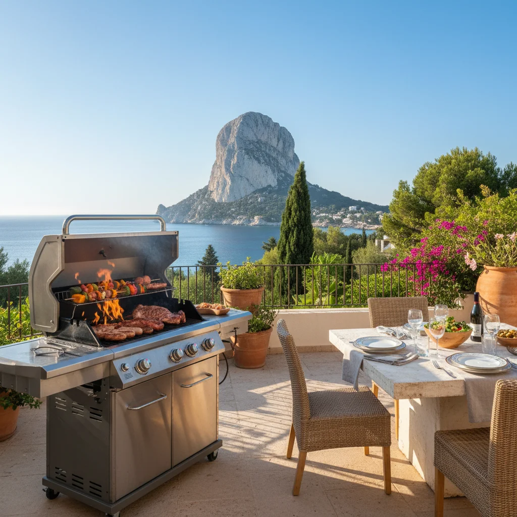 Gasgrills-Einrichtung auf einer mediterranen Terrasse in Calpe, Costa Blanca