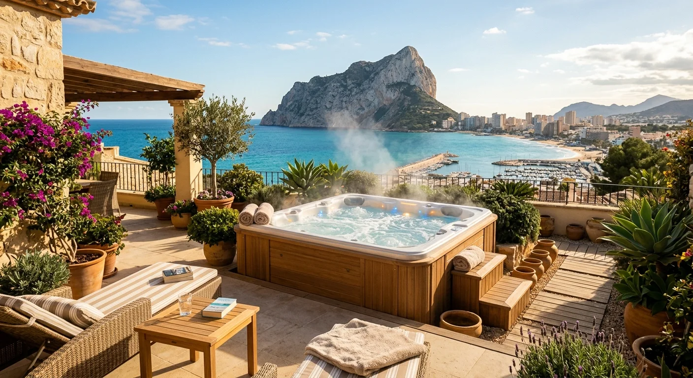 Instalación de jacuzzis y spas en una terraza mediterránea en Calpe, Costa Blanca
