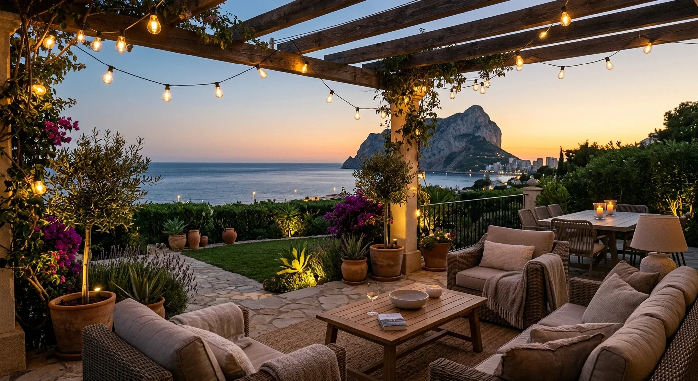 Instalación de iluminación exterior en una terraza mediterránea en Calpe, Costa Blanca