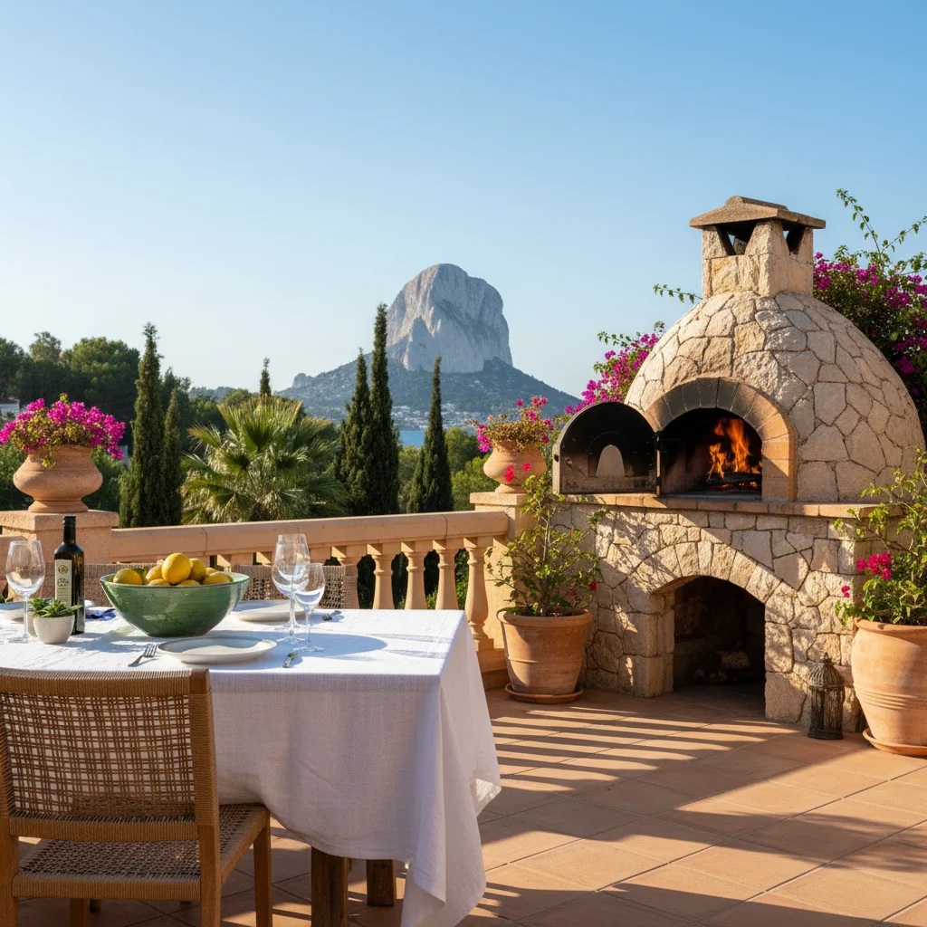 Pizzaöfen-Einrichtung auf einer mediterranen Terrasse in Calpe, Costa Blanca