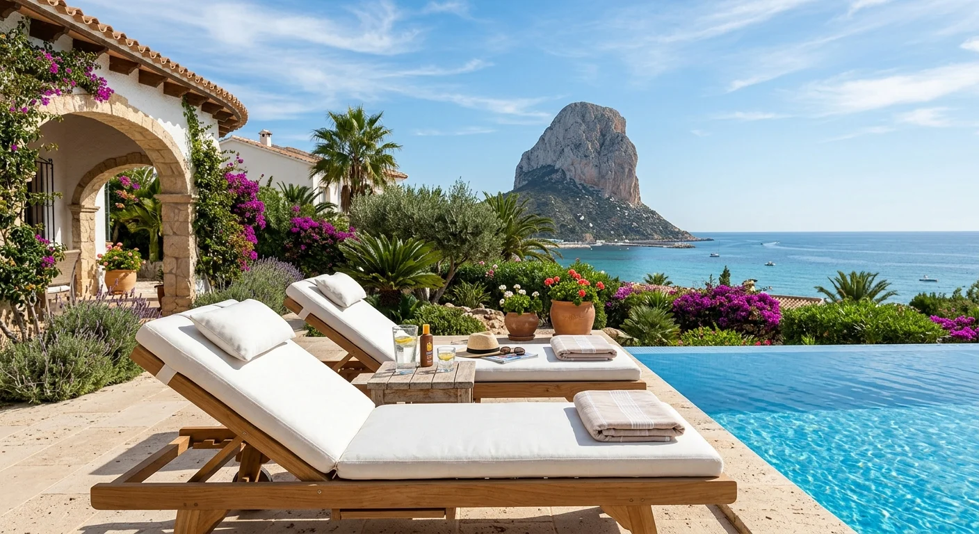 Sun Loungers & Daybeds setup on a Mediterranean terrace in Calpe, Costa Blanca