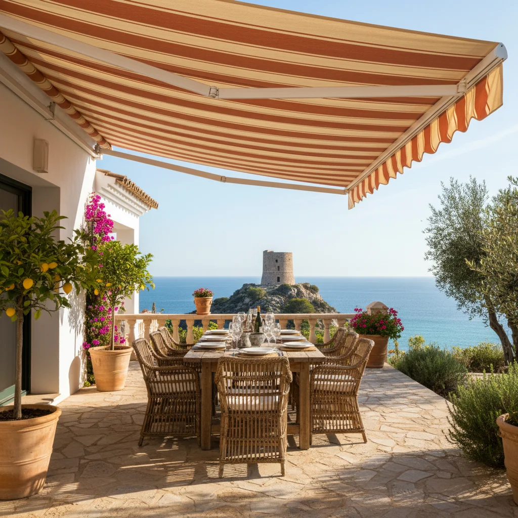 Awnings & Toldos setup on a Mediterranean terrace in El Campello, Costa Blanca
