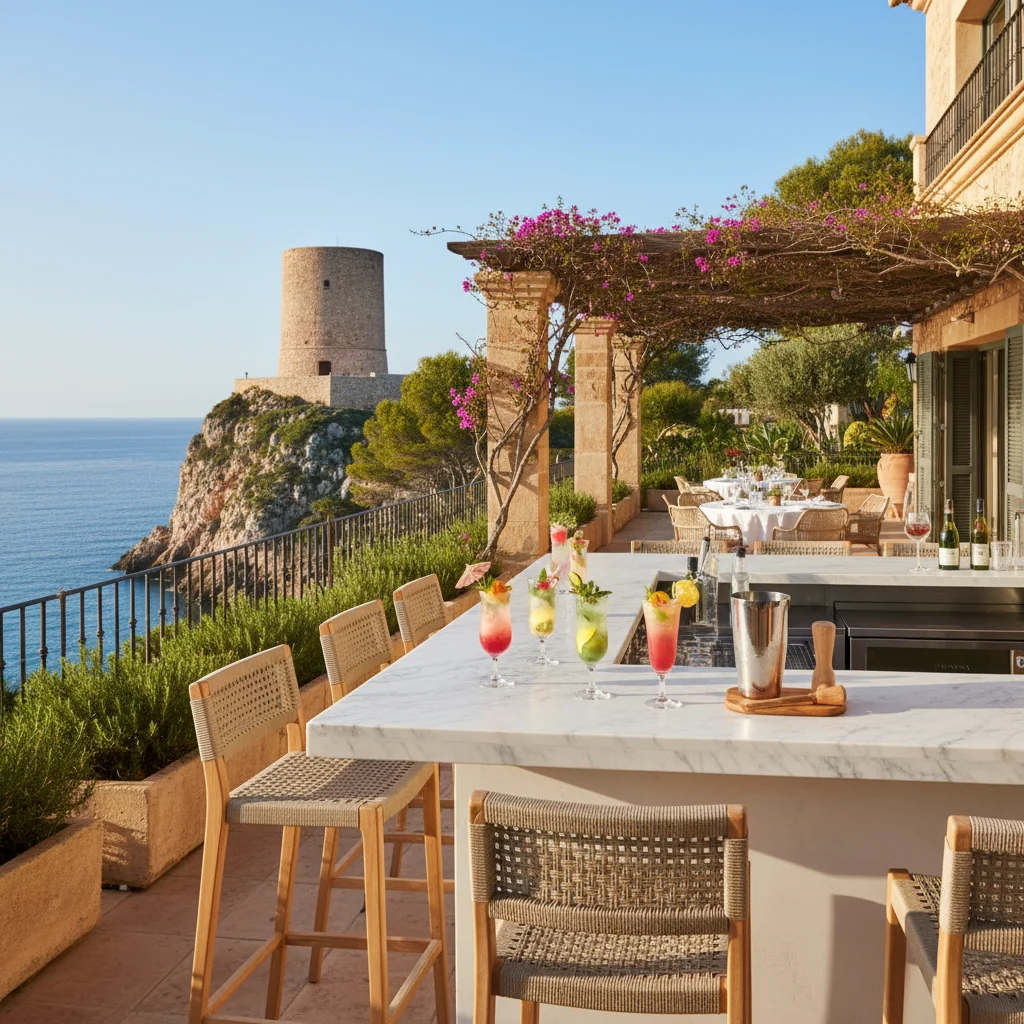 Outdoor Bar Furniture setup on a Mediterranean terrace in El Campello, Costa Blanca