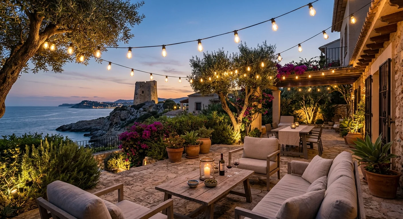 Outdoor Lighting setup on a Mediterranean terrace in El Campello, Costa Blanca
