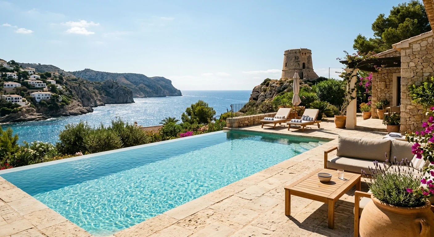 Swimming Pools setup on a Mediterranean terrace in El Campello, Costa Blanca