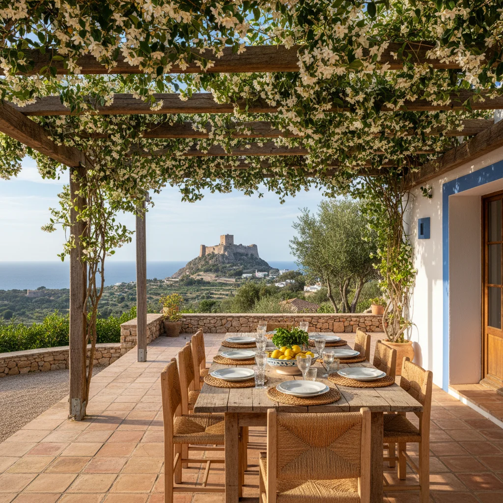 Fixed Pergolas setup on a Mediterranean terrace in Dénia, Costa Blanca