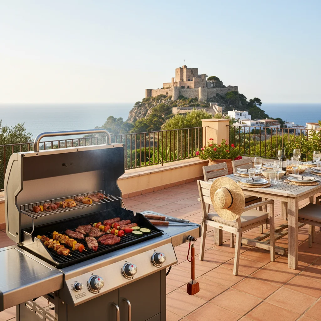 Gas BBQs setup on a Mediterranean terrace in Dénia, Costa Blanca