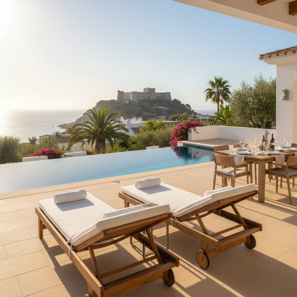 Sun Loungers & Daybeds setup on a Mediterranean terrace in Dénia, Costa Blanca