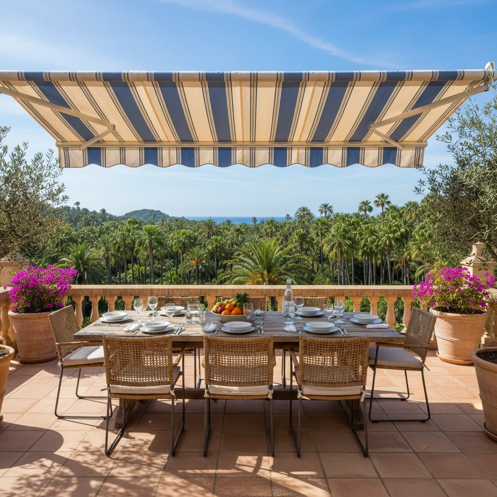 Instalación de toldos en una terraza mediterránea en Elche, Costa Blanca