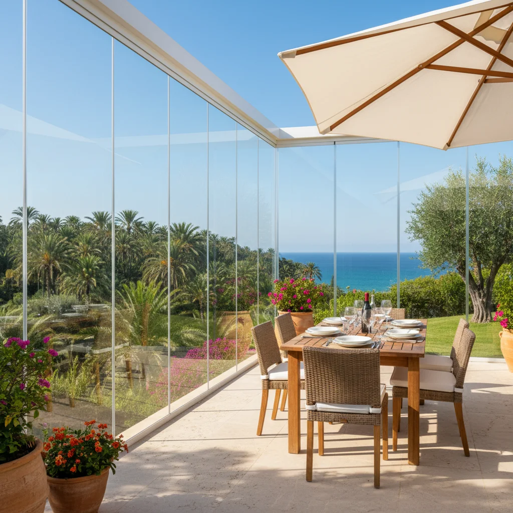 Instalación de cortinas de cristal en una terraza mediterránea en Elche, Costa Blanca