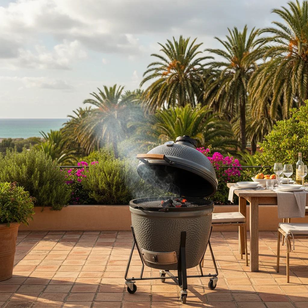 Kamado BBQs setup on a Mediterranean terrace in Elche, Costa Blanca
