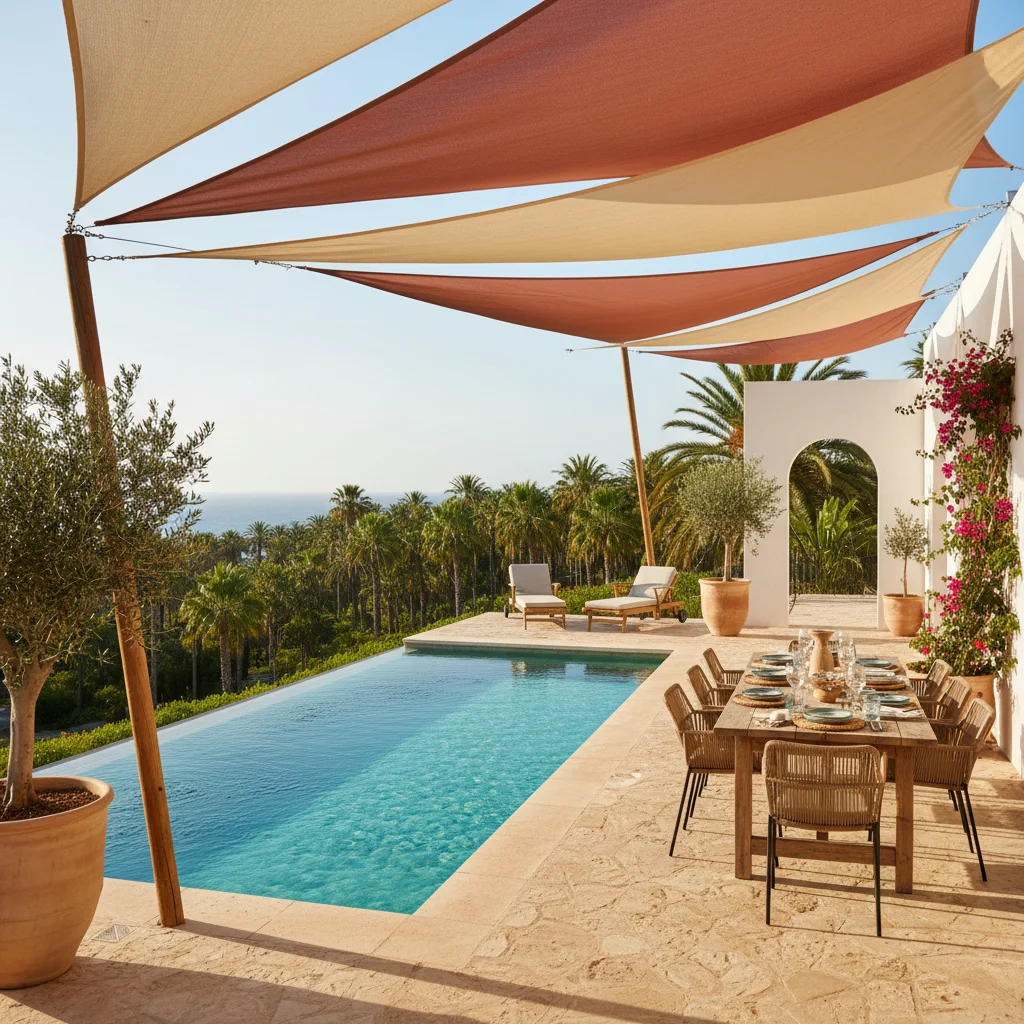 Instalación de velas de sombra en una terraza mediterránea en Elche, Costa Blanca