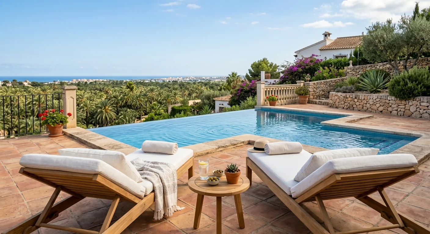 Sun Loungers & Daybeds setup on a Mediterranean terrace in Elche, Costa Blanca