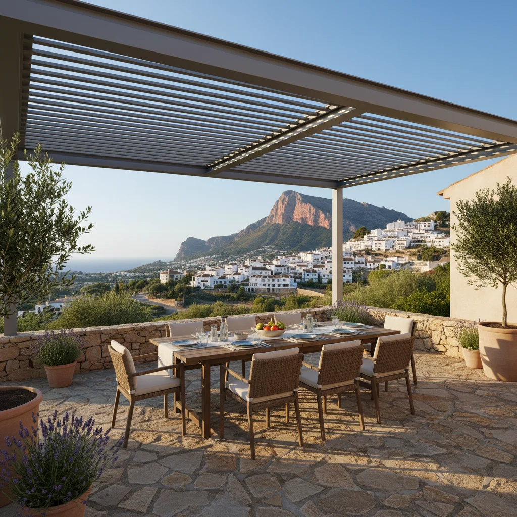 Bioclimatic Pergolas setup on a Mediterranean terrace in Finestrat, Costa Blanca