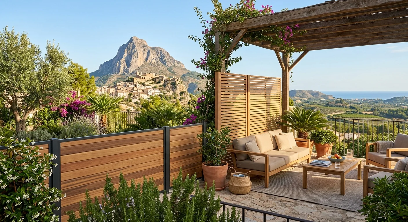 Garden Fencing & Privacy Screens setup on a Mediterranean terrace in Finestrat, Costa Blanca