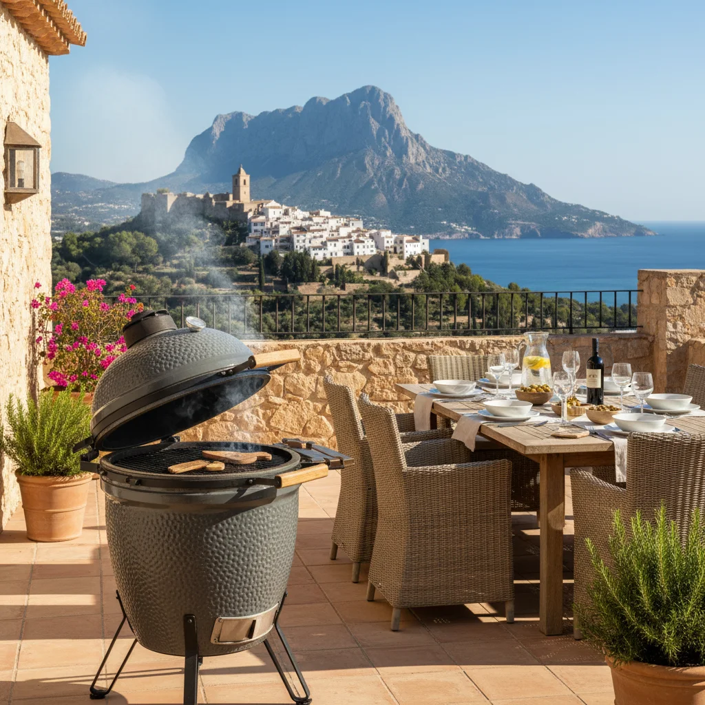 Kamado BBQs setup on a Mediterranean terrace in Finestrat, Costa Blanca